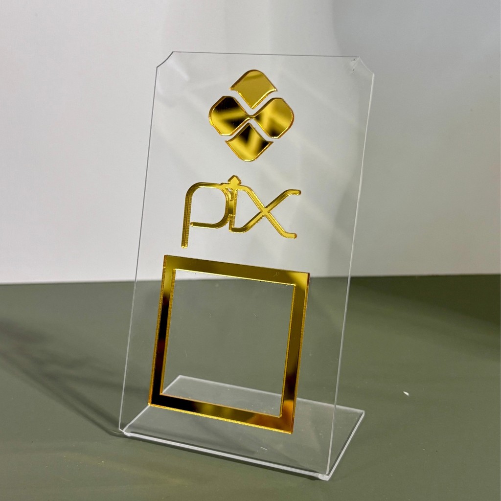 Placa PIX Display de mesa Acrílico Espelhado para Pagamento – Display QR Code
