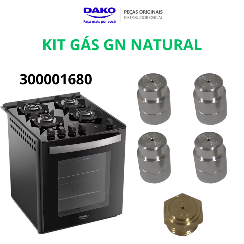 KIT CONVERSÃO DE GLP PARA GN NATURAL FOGÃO DAKO SUPREME EMBUTIR 4 BOCAS COD300001680  ENVIO IMEDIATO
