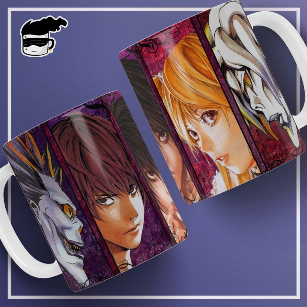 Caneca Death Note Light L e Ryuk Shinigami Xicara Porcelana 325 ml