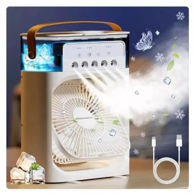 Mini Ar Condicionado Portátil USB – Ventilador com Reservatório de Água/Gelo – Climatizador de Mesa