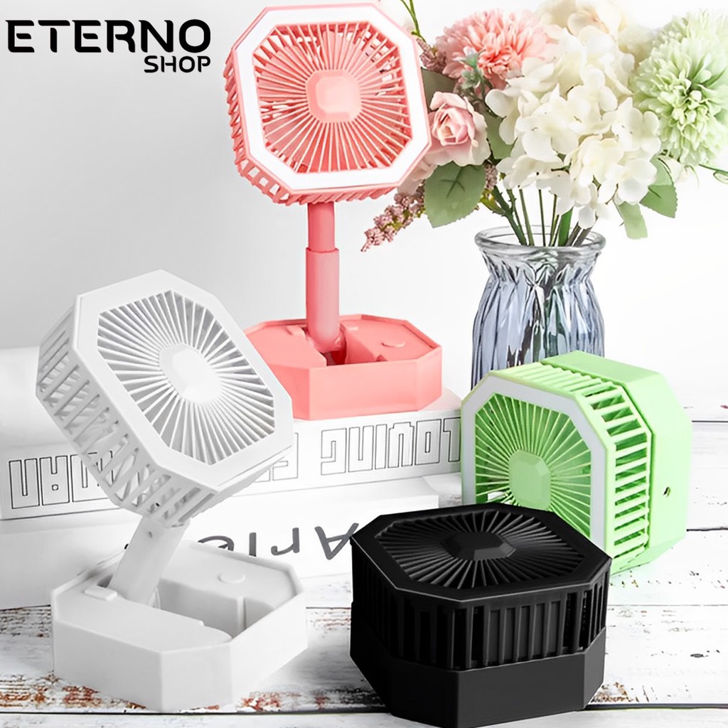 Ventilador Recarregável Com Luz Led Dobrável De Mesa USB Multifuncional Portátil Telescópio