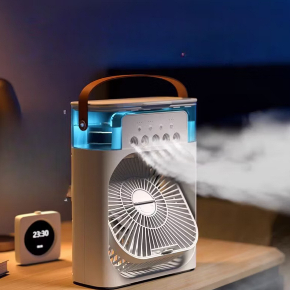 Climatizador de Ar Mini de Mesa com Umidificador, 3 Velocidades, LED e Reservatório de 600 ml