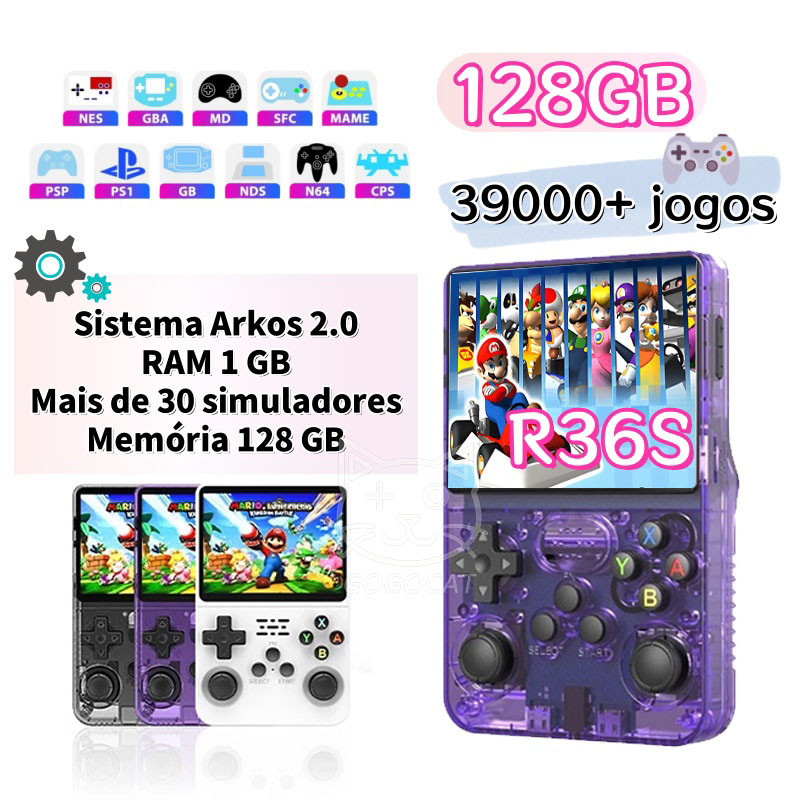 R36S 128G Arkos 39000 Jogo Console De Portátil Código Aberto Jogo Arcade Retrô for PSP/PS1/N64/GTA