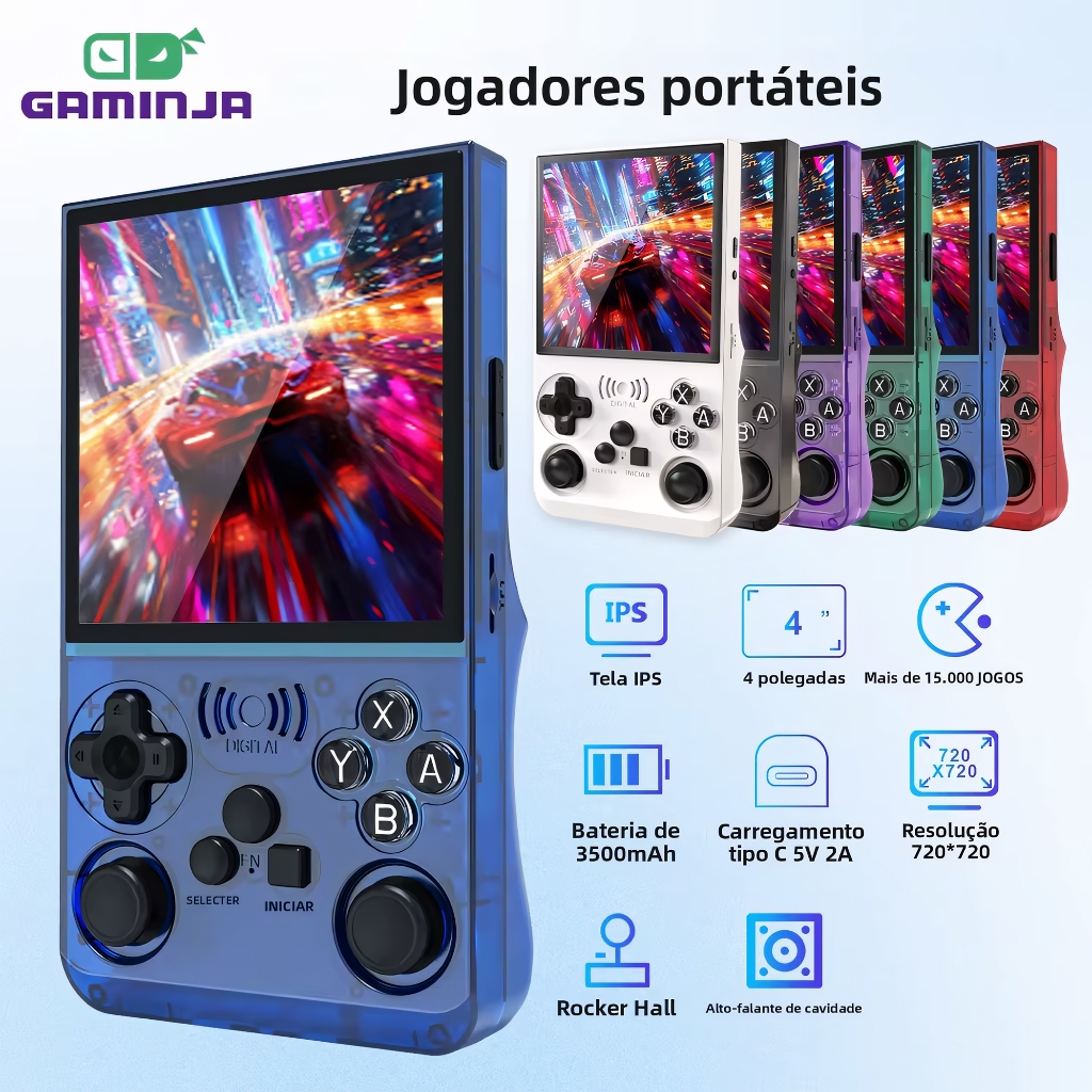 GAMINJA ANS13 Retro Console de Jogos Portátil 15000 Roms, Linux Integrado Tela IPS de 4.0 Polegadas