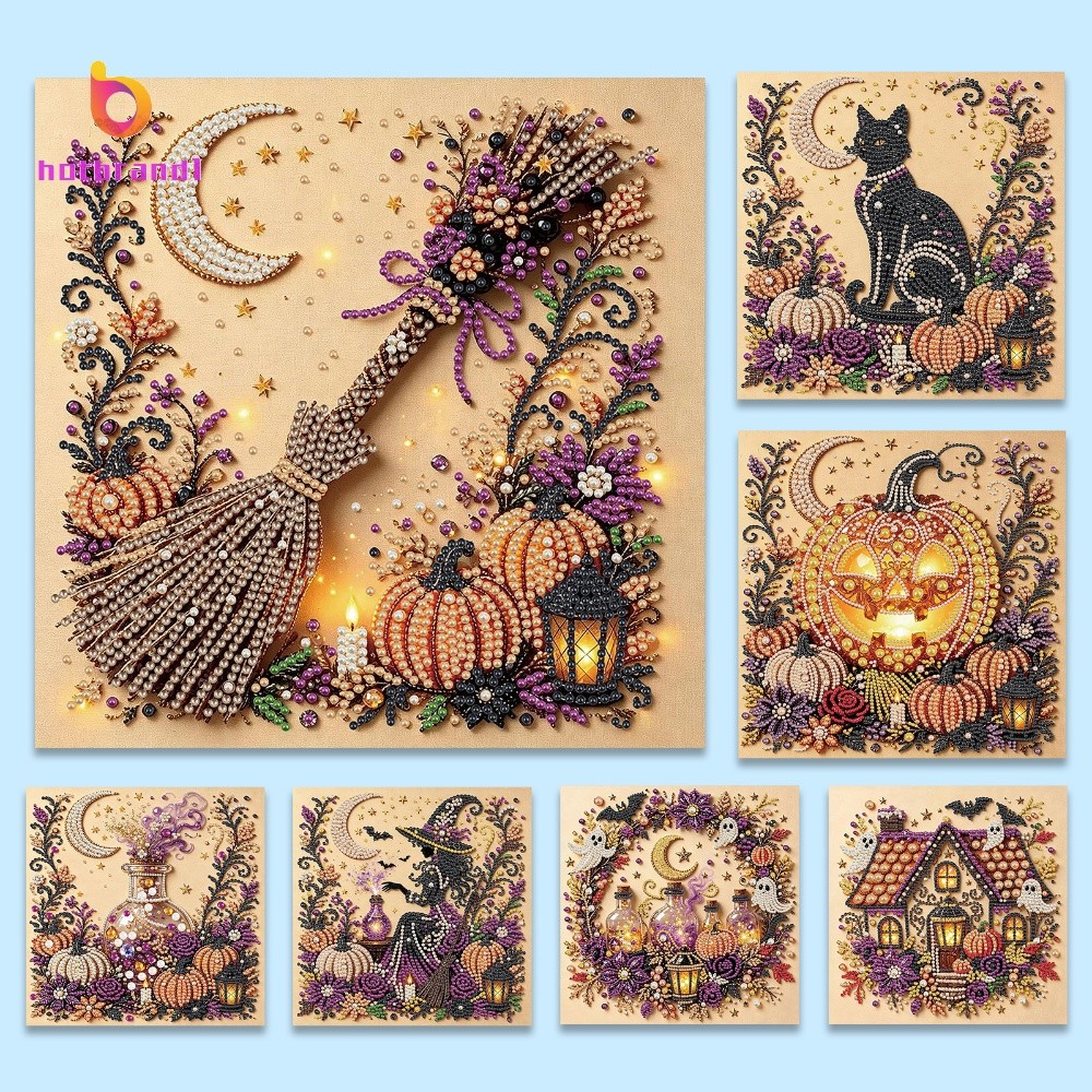 Halloween DIY Bead Art Pearl Painting Kit Emoldurado 30x30cm Adultos