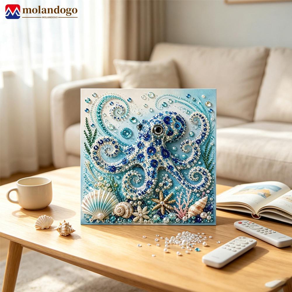 Milandogo Ocean Theme 3D Pearl Painting Kit 20x20cm Emoldurado DIY Art Set Tartaruga Marinha Medusa Polvo Decoração De P