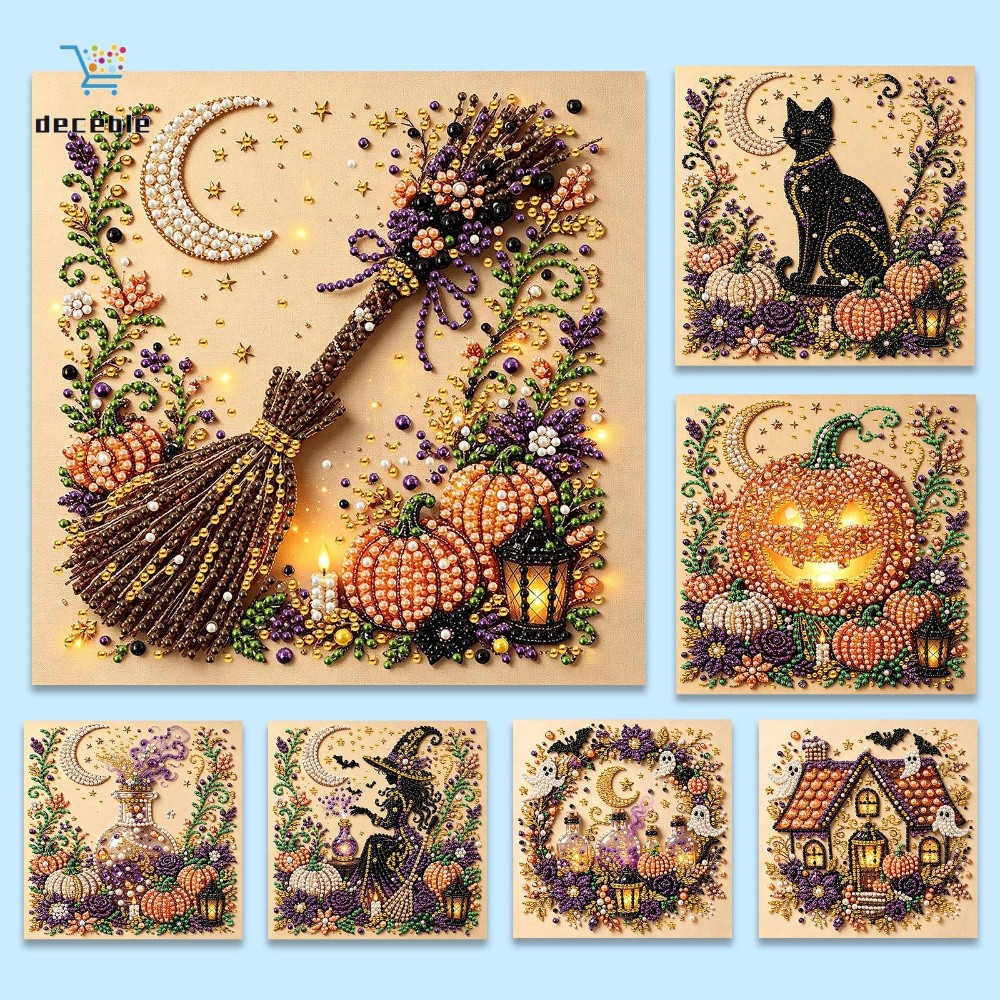 20x20cm Halloween DIY Pearl Painting Kit Tela Emoldurada 3D Bead Art Craft