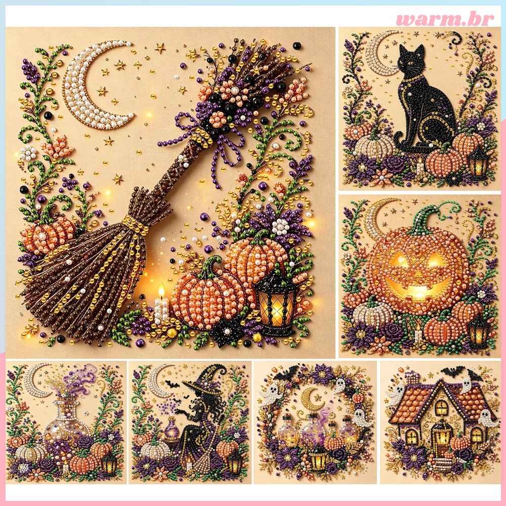 Kit De Pintura De Pérolas Halloween Bead Art Com Moldura 20x20cm Core Keyword Pearl Painting + Frame [waroom.br]