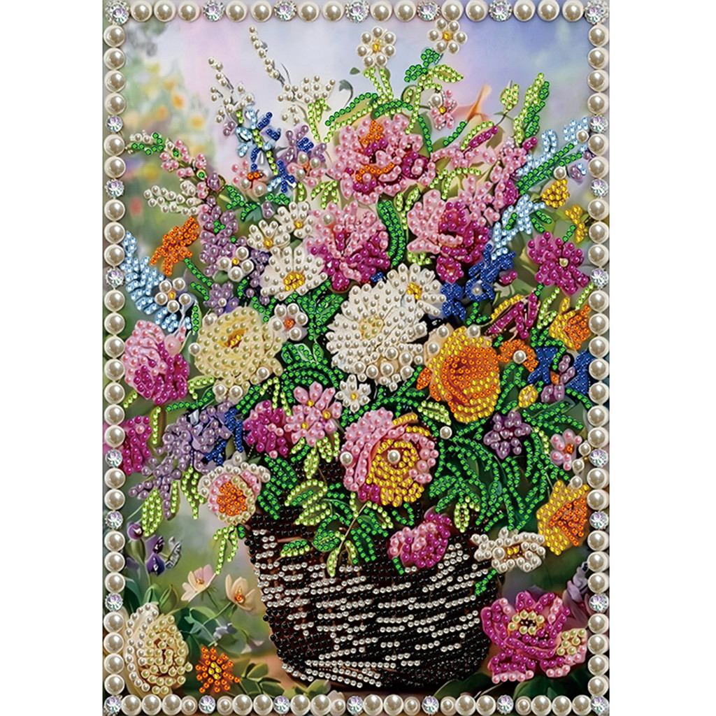 DIY Bead Art Pearl Painting Kit Cesta De Flores 30x40cm Número De Tela Codificado Autoadesivo Decoração De Casa Presente