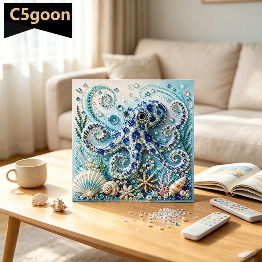 C5GOON Ocean Theme 3D Pearl Painting Kit 20x20cm Emoldurado DIY Art Set Tartaruga Marinha Medusa Polvo Decoração De Pare