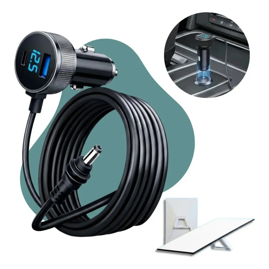 Cabo Carregador 3 Em 1 Starlink Mini 12v 24v Veicular Tomada 2 Metros Dc Plug Usb Tipo C Usb Tipo A Compatível Carros