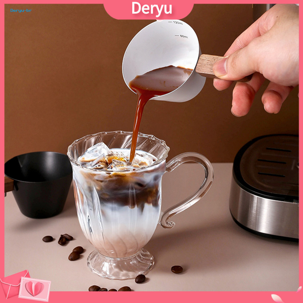 Liquid Measuring Pitcher Espresso Cup Extraction 120ml with Walnut Handle – Stainless Steel Coffee Scale for