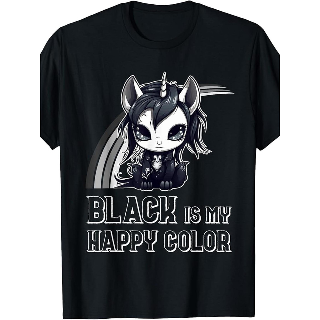 Camiseta Oversized T-shirt Feminina Black Happy Color Goth Girl Emo Gothic Unicorn Confortável Linda Estilosa Moda Casua
