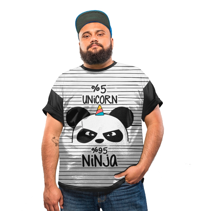 Camiseta Plus Size Panda 5% Unicorn 95% Ninja Listrada Tumblr Moda
