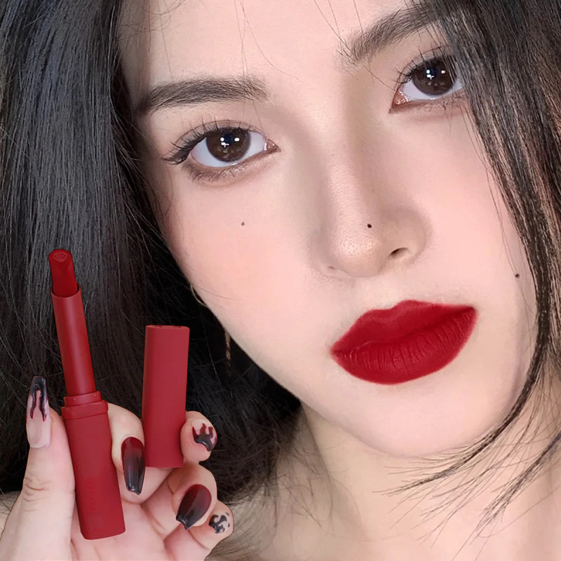 Strong Beauty Aura Full Open Grandes Lábios Vermelhos!Retro 正 Batom Vermelho Fosco Veludo Grande Batom Vermelho Lip Glaz