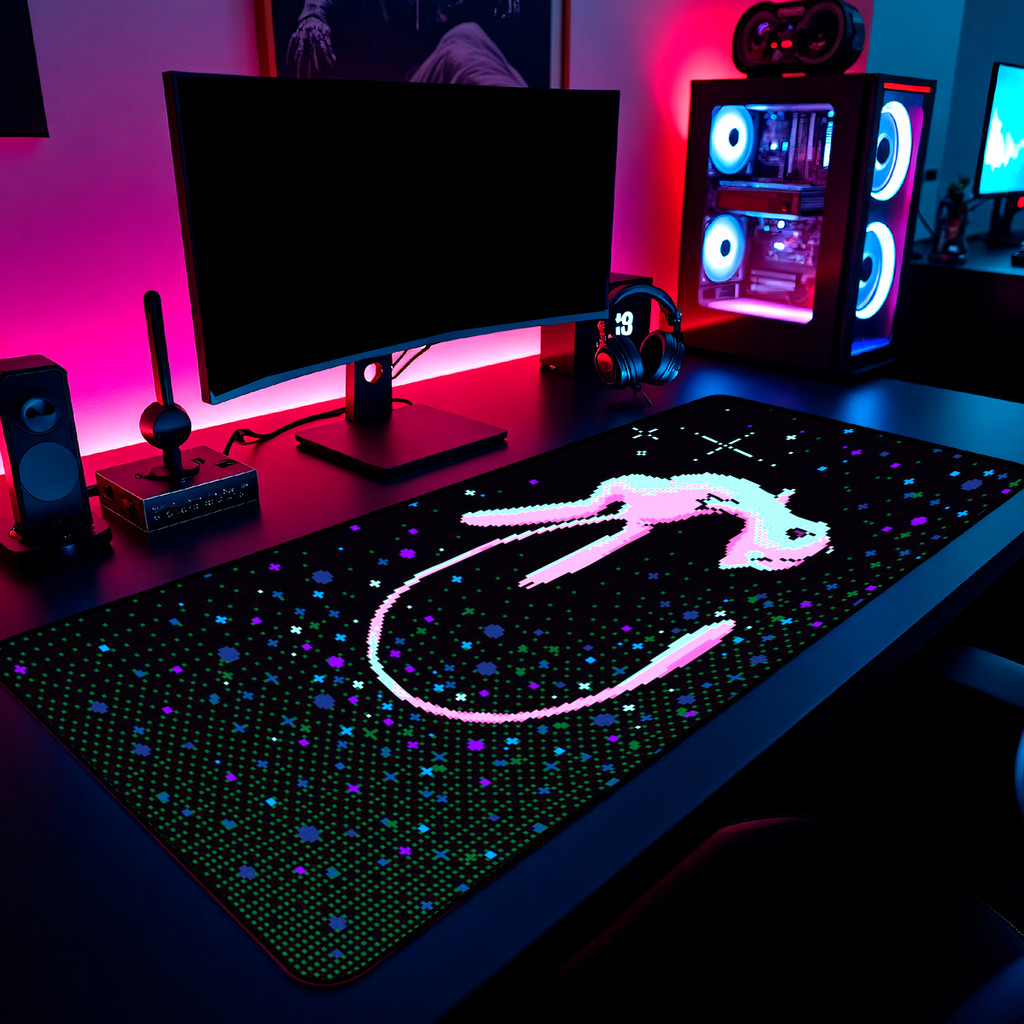 Mouse Pad Gamer Mew Pokemon Pixel Art Retro 65x30cm 80x40cm 90x50cm 120x60cm Borda Costurada