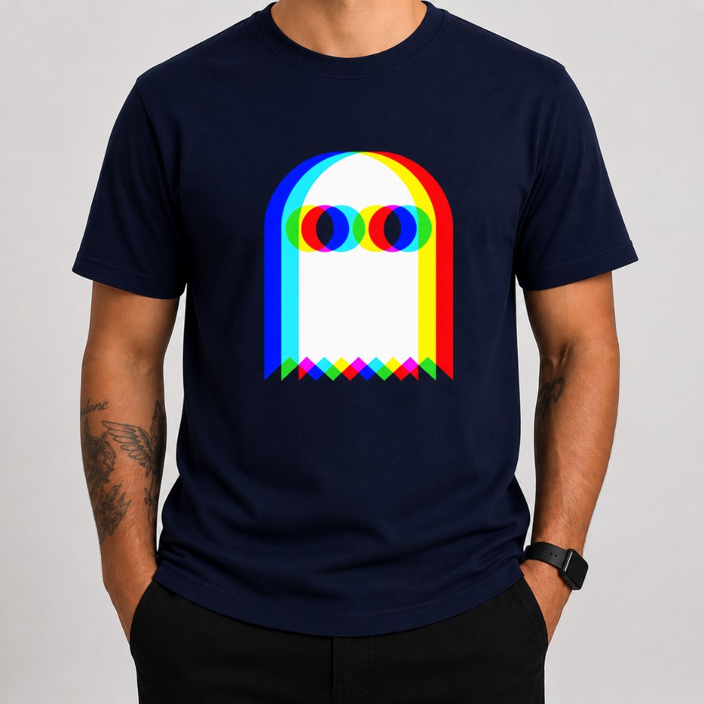 Camiseta Masculina Fantasma Pixel Art Retrô Gamer Estampa DTF Camisa Casual Algodão Premium