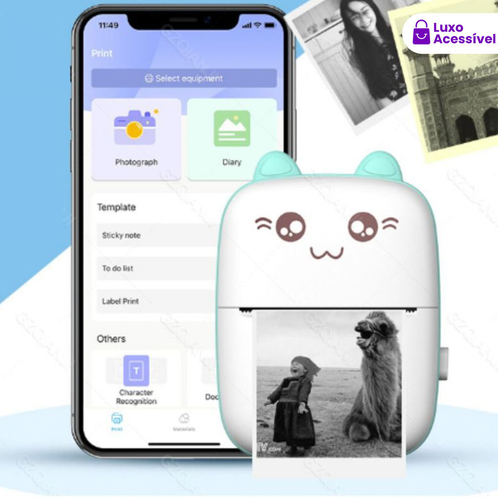 Mini Impressora Fotográfica E Desenho Animado : Portátil Sem Fio Para Android iOS+5 Rolo Papel