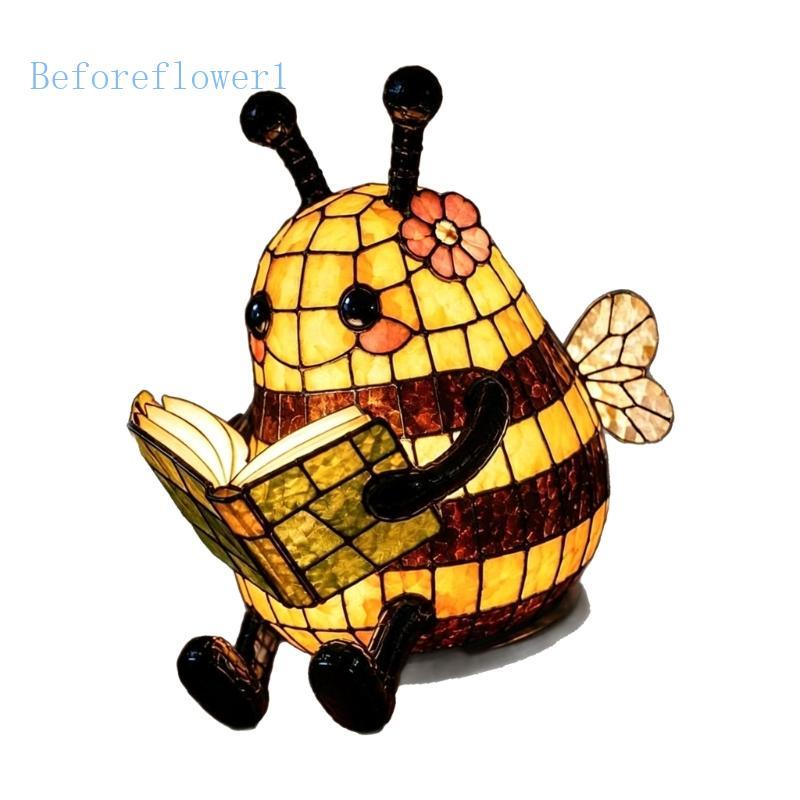 Befo Bees Reading Book LED Light Festives Resin Para Casa Estar