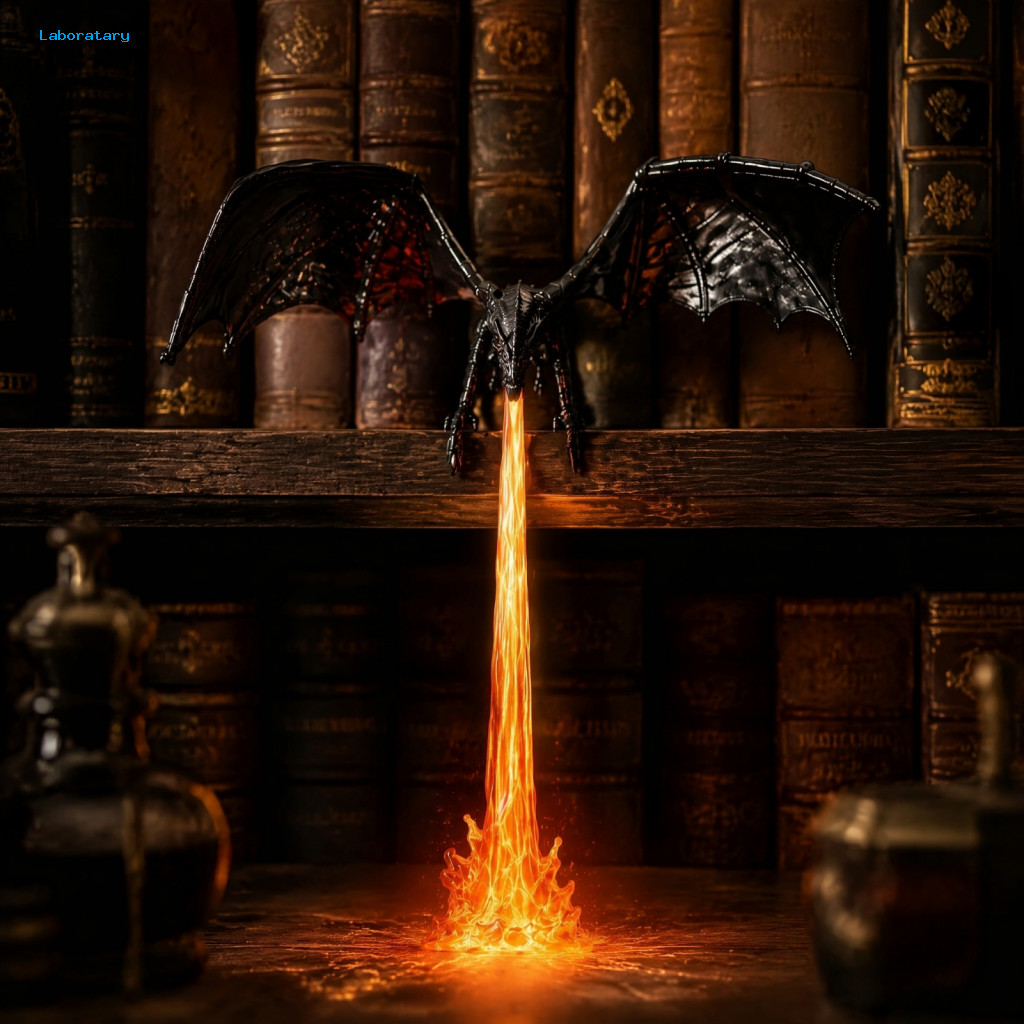 Fantasy Book Nook Light Room Decoration Dragon Bookshelf with Led Flame Effect – Flying Shelf Decor Magical Reading Co