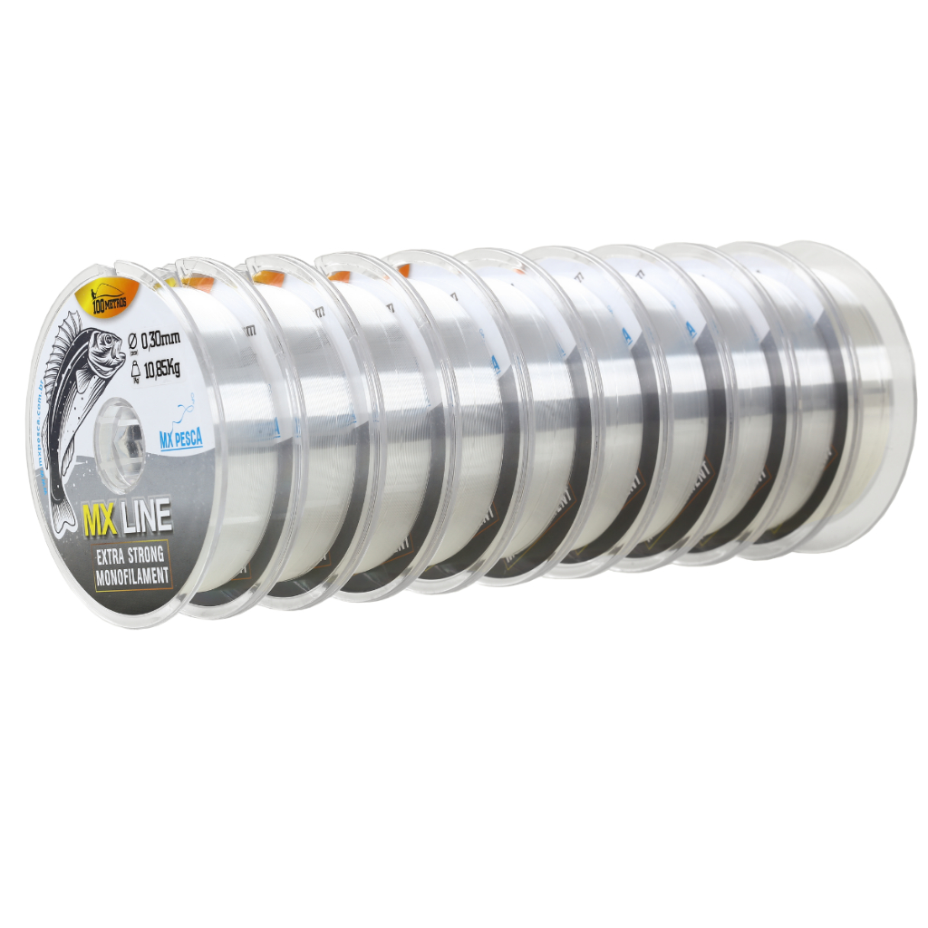 Kit 10 Carretéis Linha de Pesca MX Line 100 metros Transparente – Monofilamento Extra Strong