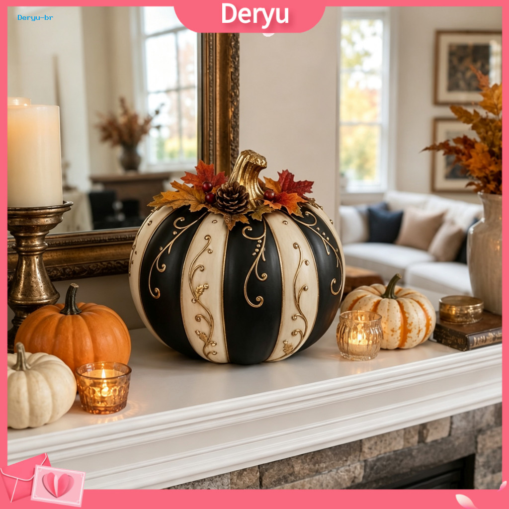 Halloween Pumpkin Decor for Indoor Vintage Autumn Harvest Resin Figurine – Fall Table Centerpiece for Thanksgiving Hom