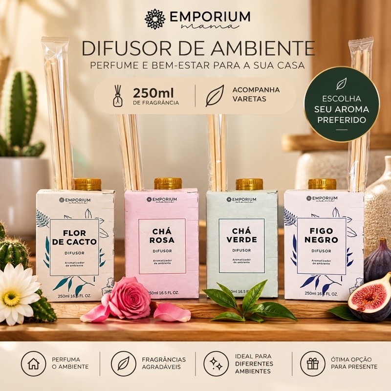 Difusor Aromatizador de Ambiente Emporium 250ml com Varetas Perfume para Casa Escolha o Aroma