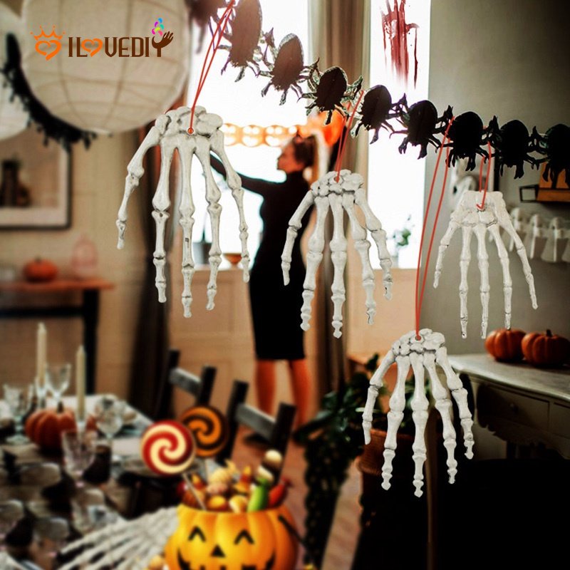 1PC Halloween Falso Esqueleto Mãos Osso Assustador Mão Humana Zumbi Festa Terror Adereços Para Decoração De Suprimentos