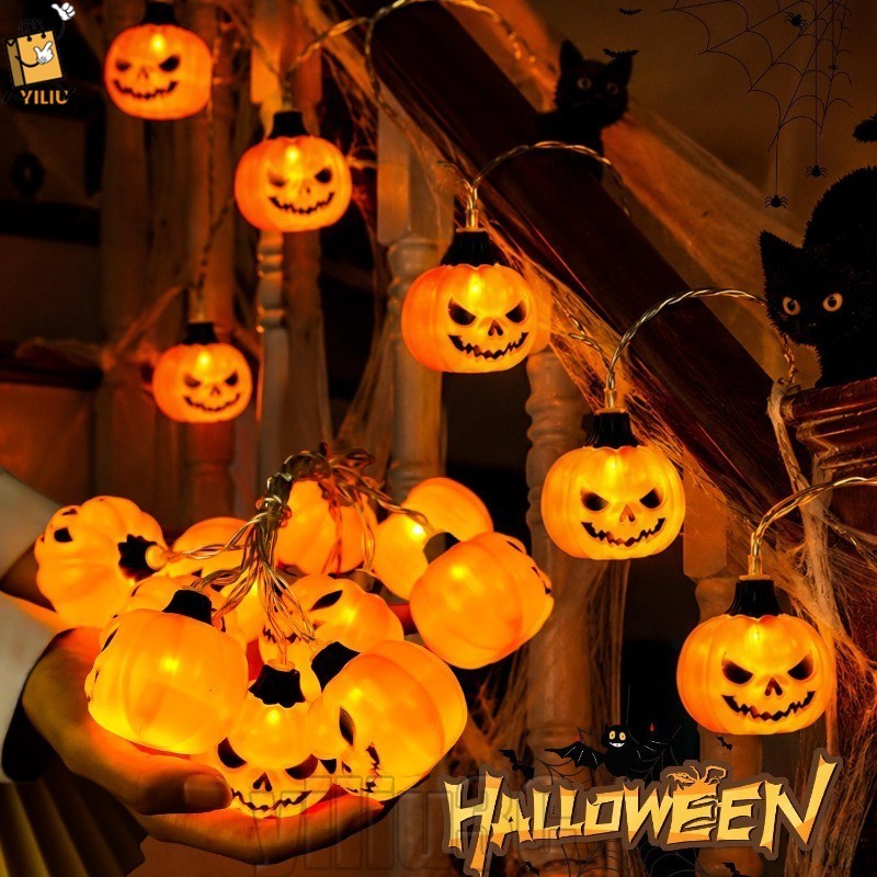 [Prim] 2-1Pc 170cm Luz De Corda De Abóbora De Halloween-Fio De Cobre-Alimentada Por Bateria-Lâmpada De Fada Quente-À Pro