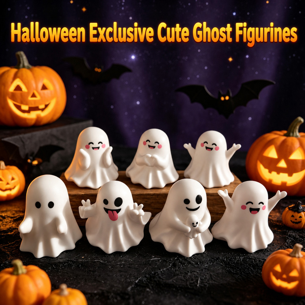 1PC Bonito Vinil Fantasma Estatuetas Halloween Mini Estátua Resina Ornamento Mesa Decoração Truque Ou Deleite Festa De