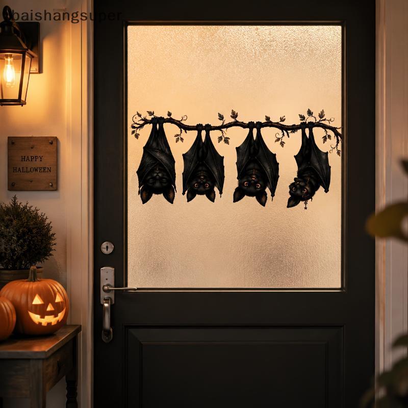 1pc Halloween Pendurado Morcegos Decalque De Parede Removível Bla Bruxa Morcego Janela Stier Para Crianças Quarto Festa