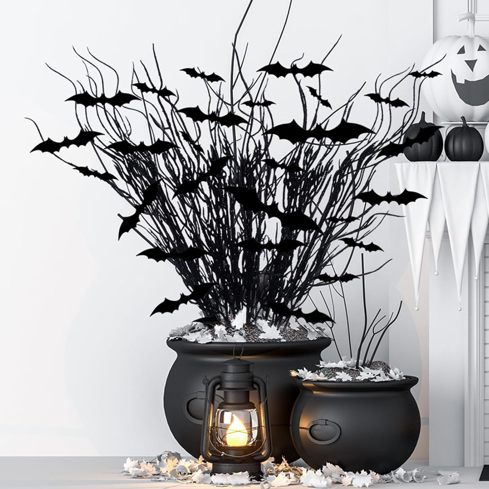 1pc Ramos Artificiais De Halloween Com 12 Morcegos Glitter Frutas Pretas Galho Hastes Varas Para O Natal Decoração De Ca