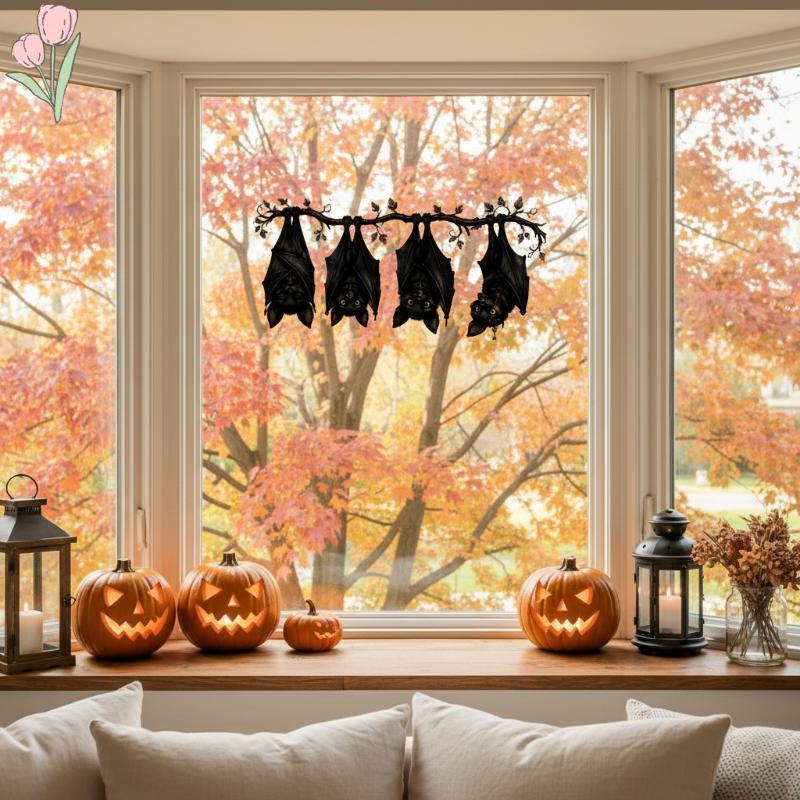 [Auspicioso] Halloween Pendurado Bruxa Morcego Janela Decalque 1pc Removível Parede Stier Para Festa De Férias Decoração