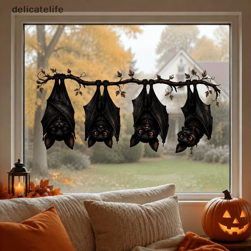 Removível 1pc Halloween Pendurado Morcegos Janela Stier Bla Bruxa Morcego Decalque De Parede Para Festival Decoração Ass
