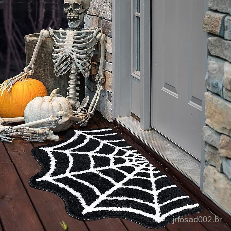 1pc Tapete de Veludo Cristal Alienígena Festa de Halloween Horror Tapete de Teia de Aranha Preta