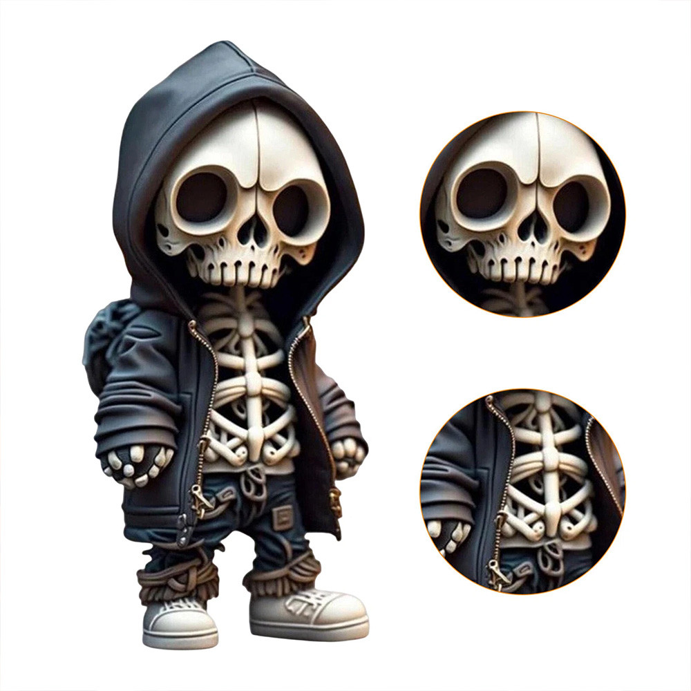 Gothic Street Style Skeleton Ornament Hoodie Skull Resin Figure Tabletop Halloween Decoration