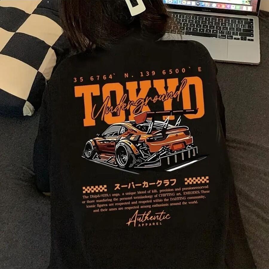 Camiseta Unissex Estampa Tokyo Car, camiseta casual de verão, Alta Qualidade, Promoção Envio Rápido