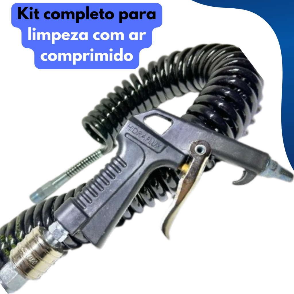Kit mangueira espiral 15m Hidraflux com pistola de ar e engate rápido Preto