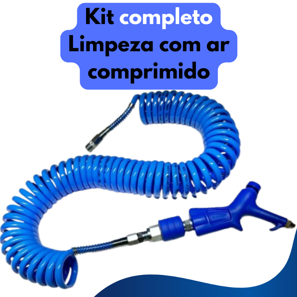 Kit mangueira espiral 5,0m Hidraflux com bico de ar e engate rápido