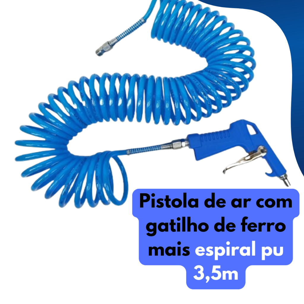 Bico Passar Ar Com Gatilho de Ferro Kit Mangueira De Ar Comprimido 7,5 Metros