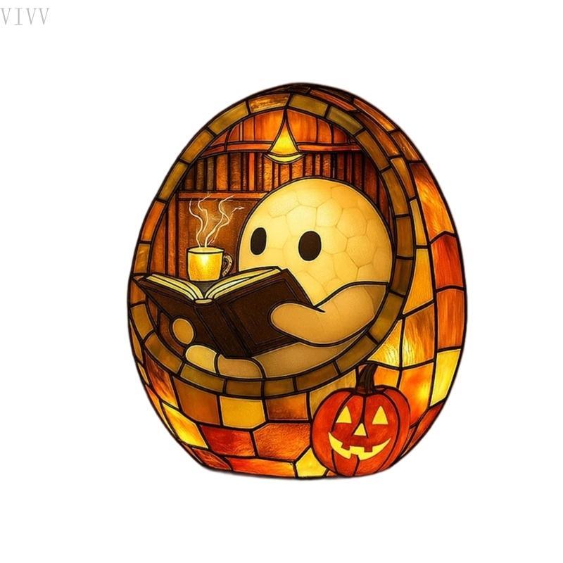 Vivvv Ghostly Reading Resins Nightlight USB Recarregável Decorações De Halloween Para Quarto