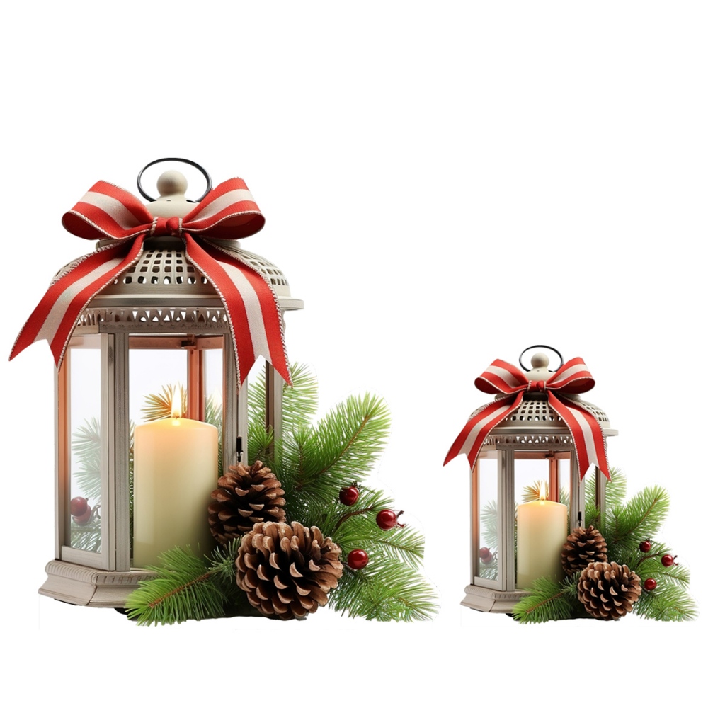 Kit 2 Totens Display MDF Adesivado Natal Lanterna Lamparina 50cm e 25cm Chão e Mesa