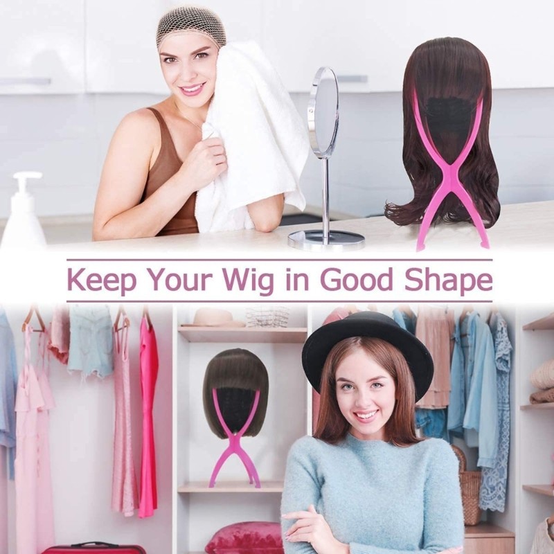 Treeling Daily Wig Stand Conjunto De 2 Peças Suporte De Plástico Dobrável Com Moldura Aberta Para Armazenamento De Secag