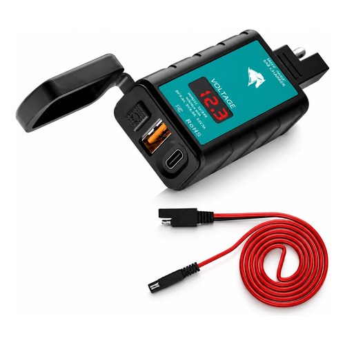 Carregador Moto USB Tipo C Fast Charge 12V Impermeável para Celular GPS e Navegação