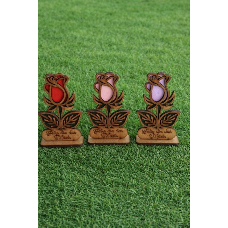 10 Lembrancinhas Dia das Mães em MDF – Rosa Decorativa 10cm