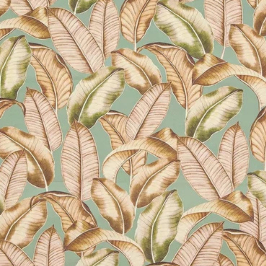 Tecido Decoração Havana Folhas Fundo Verde Dohler - 4449  - 1,40m x 1m - Alta Qualidade