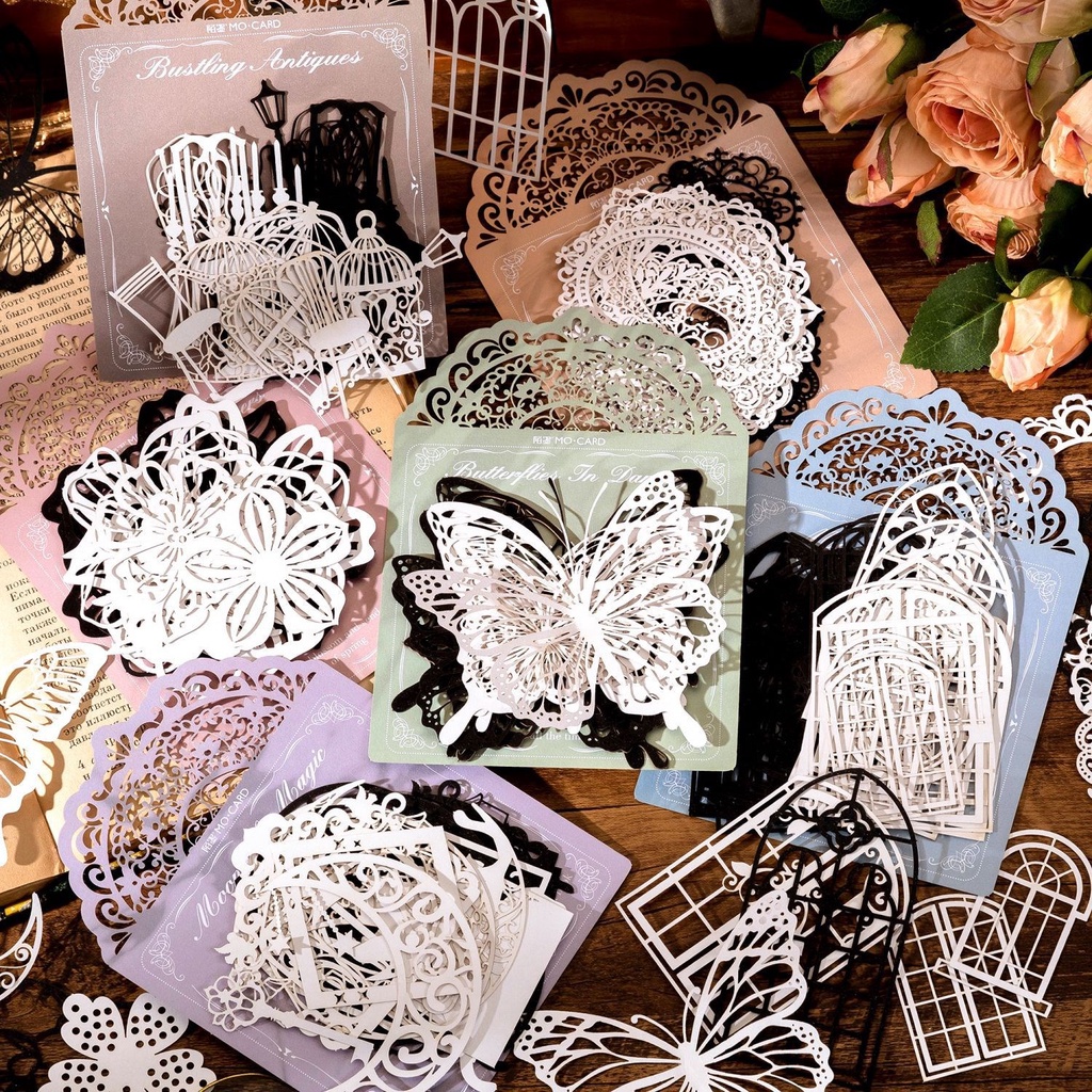 20 Pcs Cortar Morre Papel Decorativo Borboleta De Renda Butterfly White Cardstock Scrapbook DIY Photo Frame Álbum De Fotos Feito À Mão