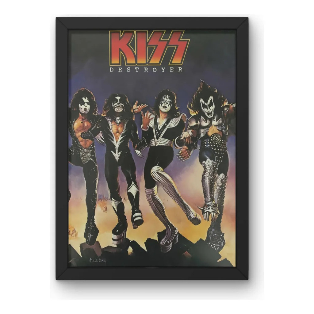 Quadro Decorativo Kiss Álbum Art 45x33cm Preto