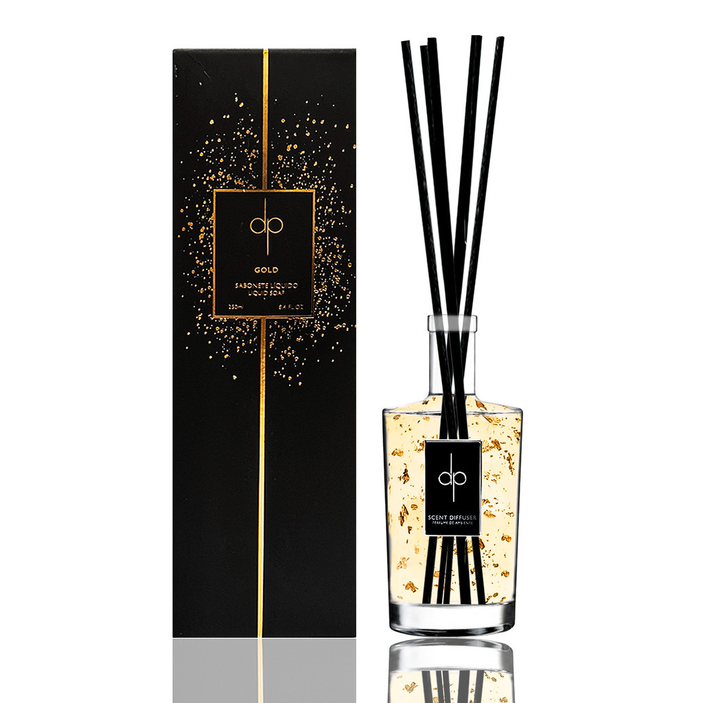 Difusor Aromatizador Gold Com Folhas de Ouro | Purifica o ambiente, prosperidade, abundancia, autoconfiança | Premium
