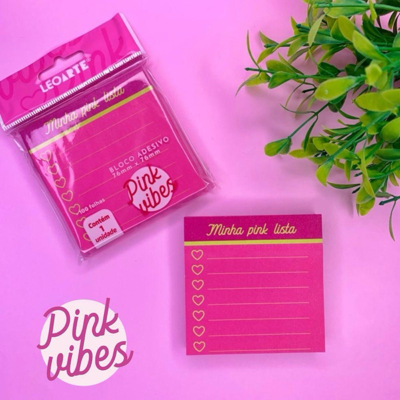 BLOCO ADESIVO PINK VIBES LISTA COM 100 FOLHAS LEOARTE